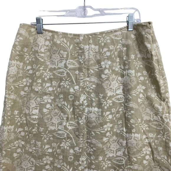 Style & Co Midi Skirt Women's Size 12 Tan Floral Print Linen Neutral Flowy - Picture 2 of 12